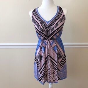 Peachpuff Geometric Patterned Pink and Blue Dress Size Medium EUC